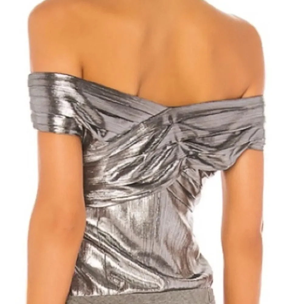 Retrofete Rowan Women’s Pleated Silver Chrome Off The Shoulder Bodysuit Size XS - Picture 6 of 14